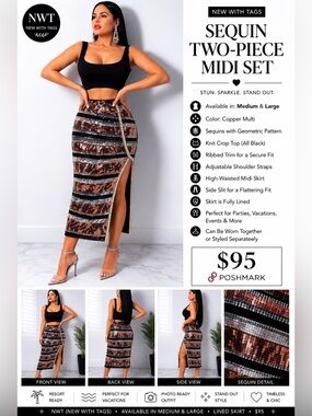 Copper Multi Sequin High-Waist Midi Skirt - (Brand: )